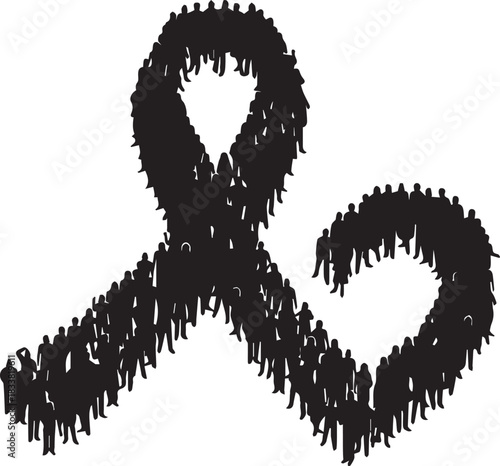 World aids day awareness ribbon formed by diverse crowd silhouettes symbolizing unity