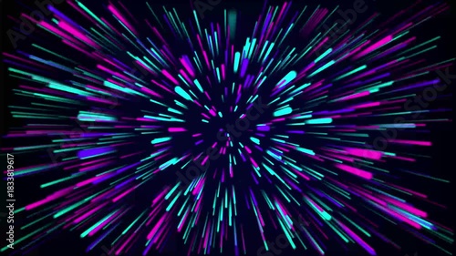 Hyperspace light streaks animation. Speed background light rays zoom. Hyperspace jump through the light to a distant space.