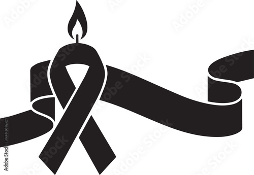 World aids day black ribbon and candle flame symbol for awareness and remembrance