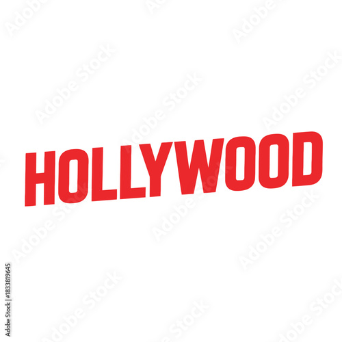 Hollywood sign red text on white background isolated movie industry