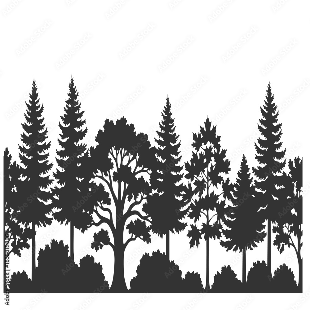 Obraz premium Forest Tree Line Border Silhouette 