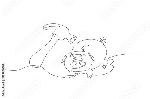 Continuous one-line drawing showing a hammer raised toward a piggy bank, illustrated in a simple abstract style with clean strokes and playful minimal character. Vector Editable stroke