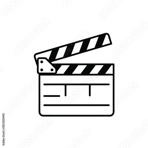 Simple line art illustration of a movie clapperboard for film production