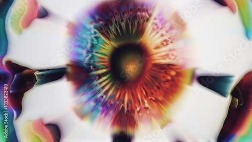 Symmetrical psychedelic bloom with glowing core and radiant petals