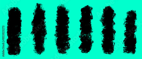 Roller driven grunge strokes mixed with linocut carving and raw paint layers. Brush detailing repeats in each brush trace, giving the paint a bold roller effect.