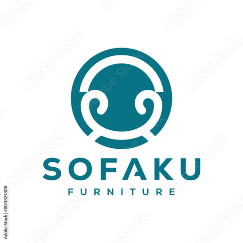 Simple Minimalist Furniture Logo. Interior Sofa Chair with Modern Line art Outline Style. Furnishing Interior Logo Design Template.