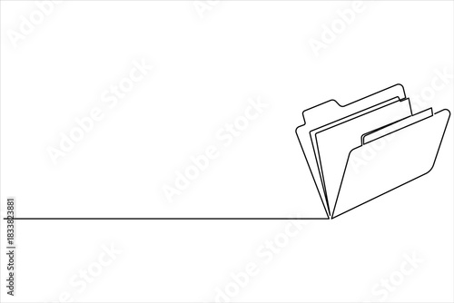 Continuous line drawing of open file folders for data management