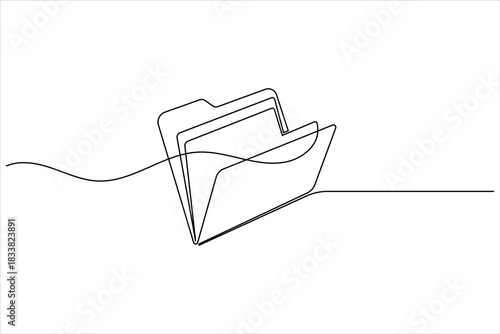 Continuous line art drawing of an open document file folder icon