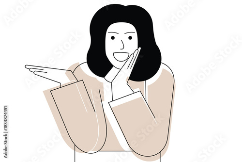 Minimalist line art of a cheerful person gesturing expressively, ideal for themes of presentation, enthusiasm, or communication.