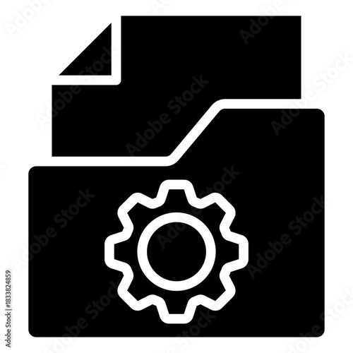 File Settings Glyph Black Silhouette Icon Design Vector - folder with a document and gear, symbolizing file settings, configuration, or document management options