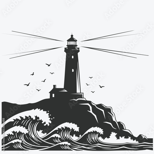 Ocean Lighthouse Silhouette Scene
