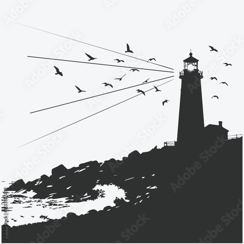 Ocean Lighthouse Silhouette Scene
