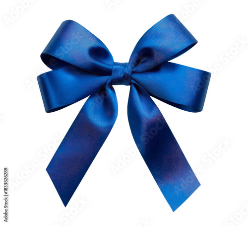 Elegant blue bow on black background for gift wrapping on transparent background