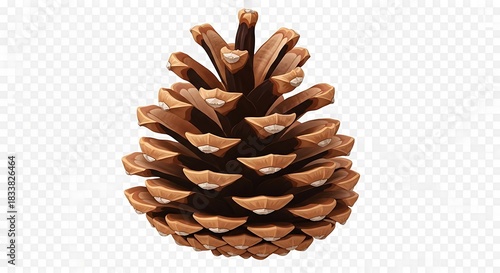 Close-up of a single, perfectly formed pine cone, showcasing its intricate scales and natural brown hues, isolated on a clean background.