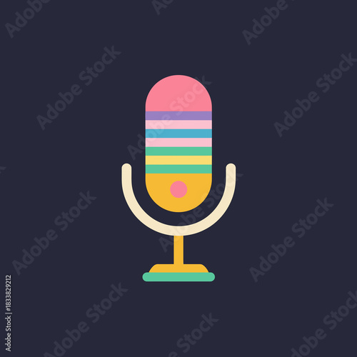 A flat design icon of a modern podcast microphone for broadcasting