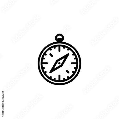 A flat design icon of a simple compass for exploration