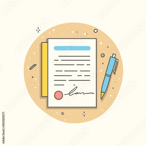 A flat design vector icon of a signed contract