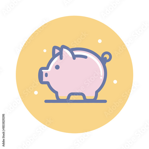 A flat design vector icon of a simple piggy bank
