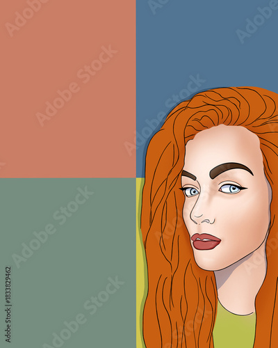 Redhead Girl Illustration on Color Blocks – Modern Minimalist Design