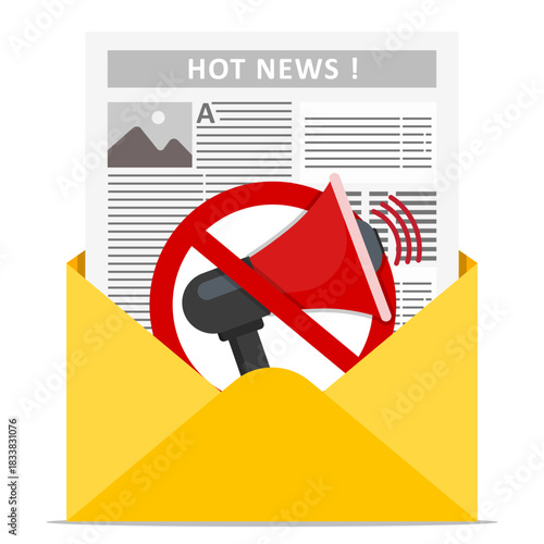 Hot news censorship symbolized by a megaphone ban sign, perfect for conveying restrictions on information sharing in articles or social media posts.