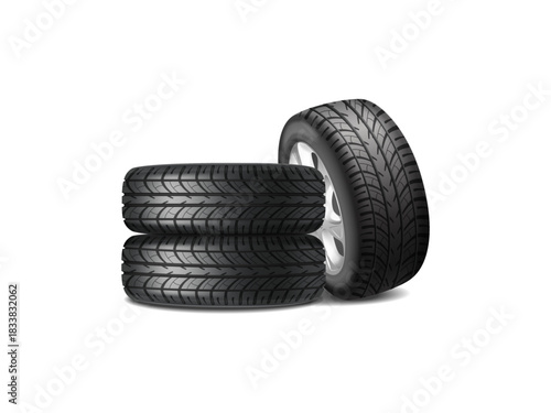 car wheels on a white background 3D rendering illustration