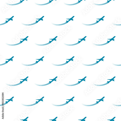 Fly travel takeoff silhouette seamless pattern isolated on white background