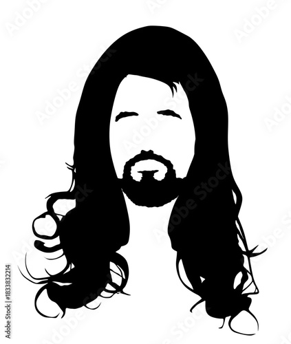 Modern unisex lady boy hair style dress vector silhouette illustration isolated. Mixed female male hair look. Man hairstyle neat beard, mustache shape. Fashion look gentleman head. LGBT gay fashion.