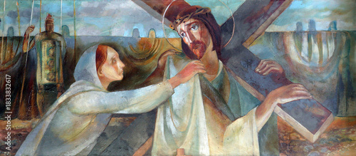 6th Stations of the Cross, Veronica wipes the face of Jesus, National Shrine of Saint Joseph in Karlovac, Croatia