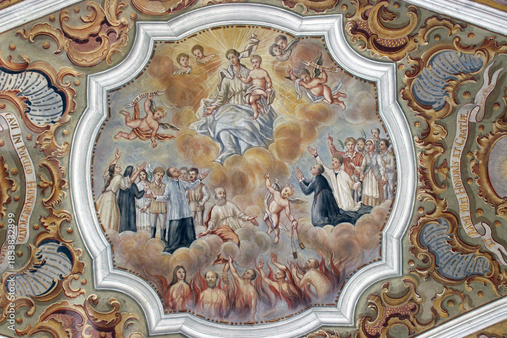 Fototapeta premium Our Lady of Mount Carmel, fresco in the parish church of Our Lady of Snow in Kutina, Croatia