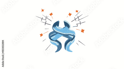 A symbolic illustration showing a pair of black handcuffs snapping apart a blue awareness ribbon, representing freedom or overcoming a struggle related to the cause the ribbon represents.