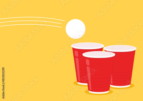Red beer cup vector. Red plastic cup isolated on yellow background. Red plastic party cup.