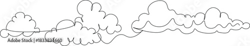 Continous one line clouds illustration. Set of clouds one line vector art. Editable stroke.