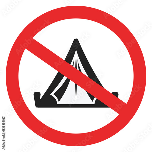 Isolated silhouette illustration of a no camping sign. a sign prohibiting the setting up of tents in this area.