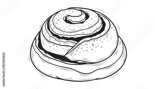 Cinnamon Bun. Vector illustration of a snail bun, hand-drawn in line art style. Close-up
