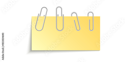 Color note paper with metal paperclip isolated reminder sheet memo notepaper office school supply organization message design illustration