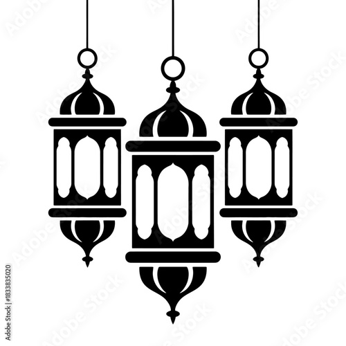 Elegant black and white lanterns for ramadan and islamic celebrations