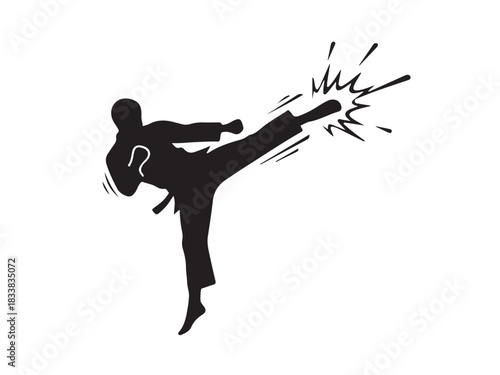 Karate Kick Motion Symbol icon in Silhouette white background..d.