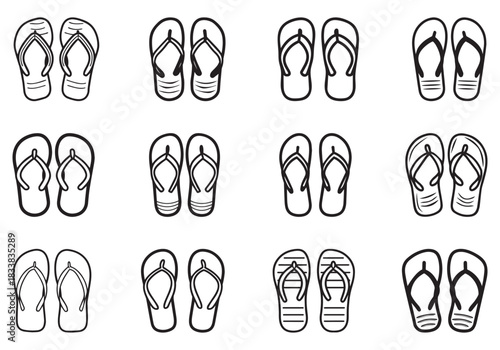 Flip Flops black outline icon lifestyle nature sun foot sea fashion design.