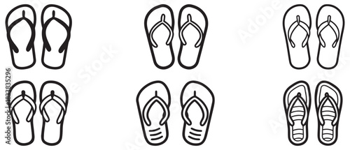 Flip Flops black outline icon lifestyle nature sun foot sea fashion design.