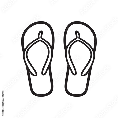 Flip Flops black outline icon lifestyle nature sun foot sea fashion design.