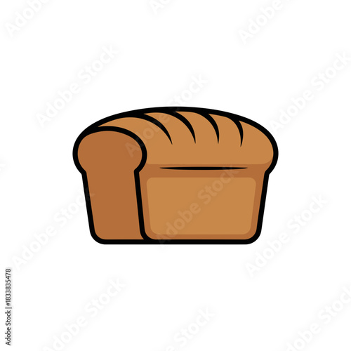 Simple vector graphic illustration of a golden-brown baked bread loaf, a classic and essential food item representing wholesome goodness, fresh bakery products, and staple dietary nourishment