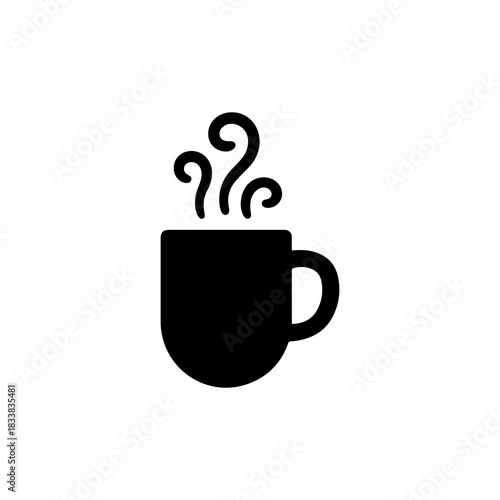 Coffee Cup Icon A Simple Black Silhouette Depicting Hot Beverage and Steam for Various Design Projects