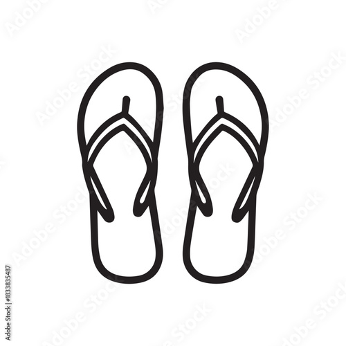 Flip Flops black outline icon lifestyle nature sun foot sea fashion design.