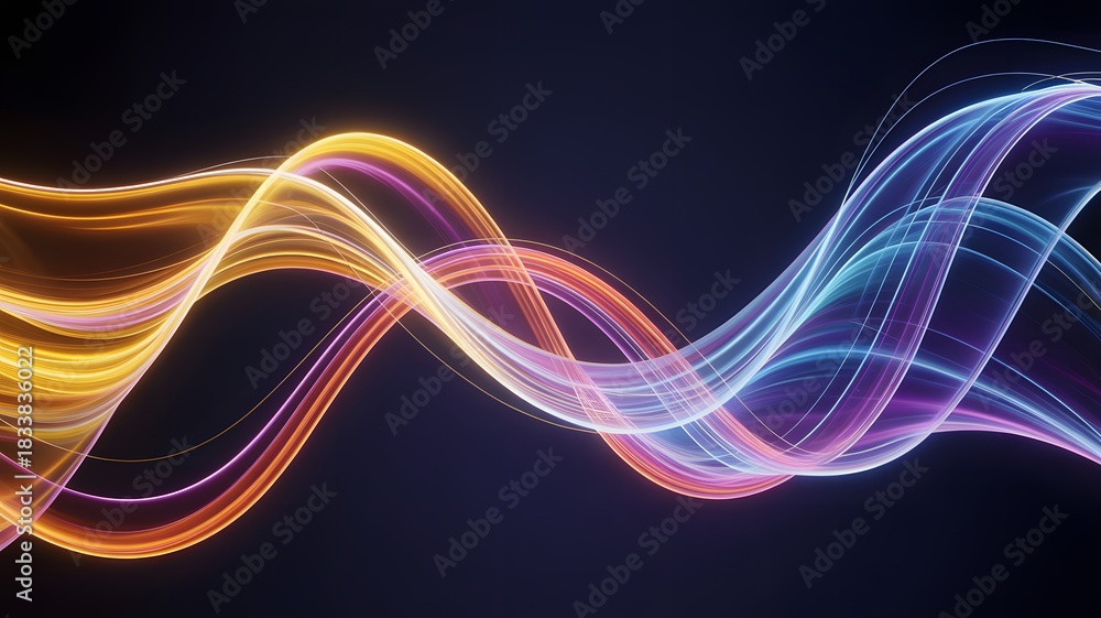 Fototapeta premium Glowing Wavy Light Trails Orange Blue Purple abstract