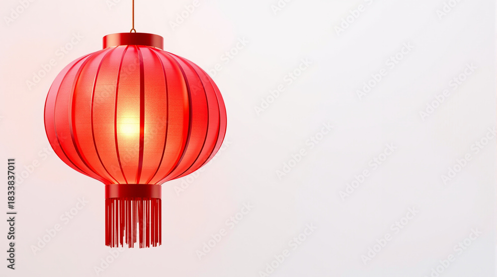 Obraz premium A Traditional Red Chinese Lantern Illuminated Indoors for Festive Decoration.