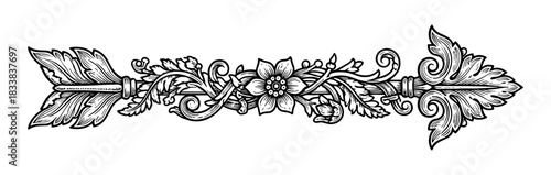 Decorative vector arrow with floral ornament
