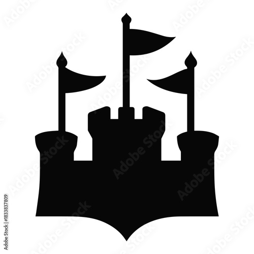 Castle Fortress With Towers Building Solid Icon