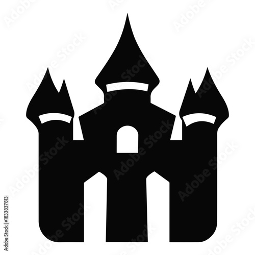 Castle Fortress With Towers Building Solid Icon