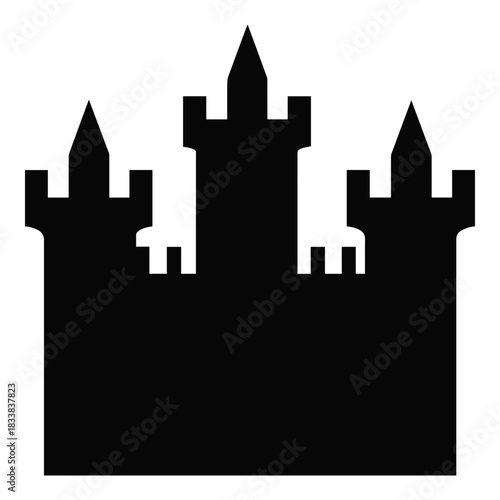 Castle Fortress With Towers Building Solid Icon