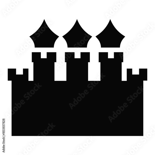 Castle Fortress With Towers Building Solid Icon